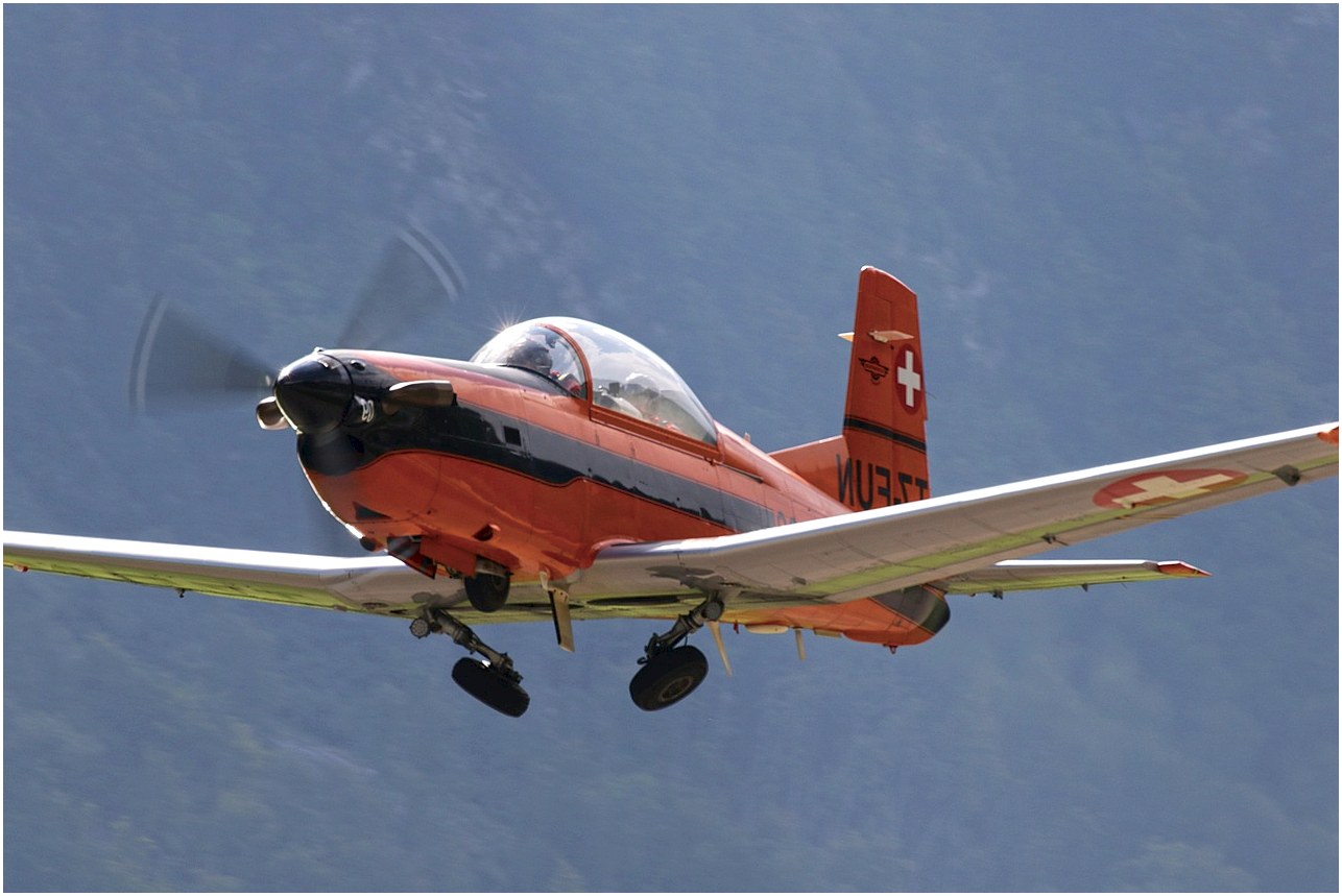 plane, propeller, aviation, pc-7, turbo, pilate, double seater, trainer, turboprop, switzerland