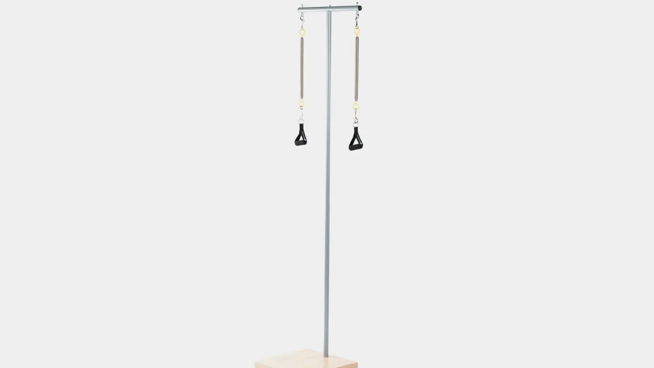 Ped-o-Pull de Pilates com poste vertical, molas e base quadrada de madeira