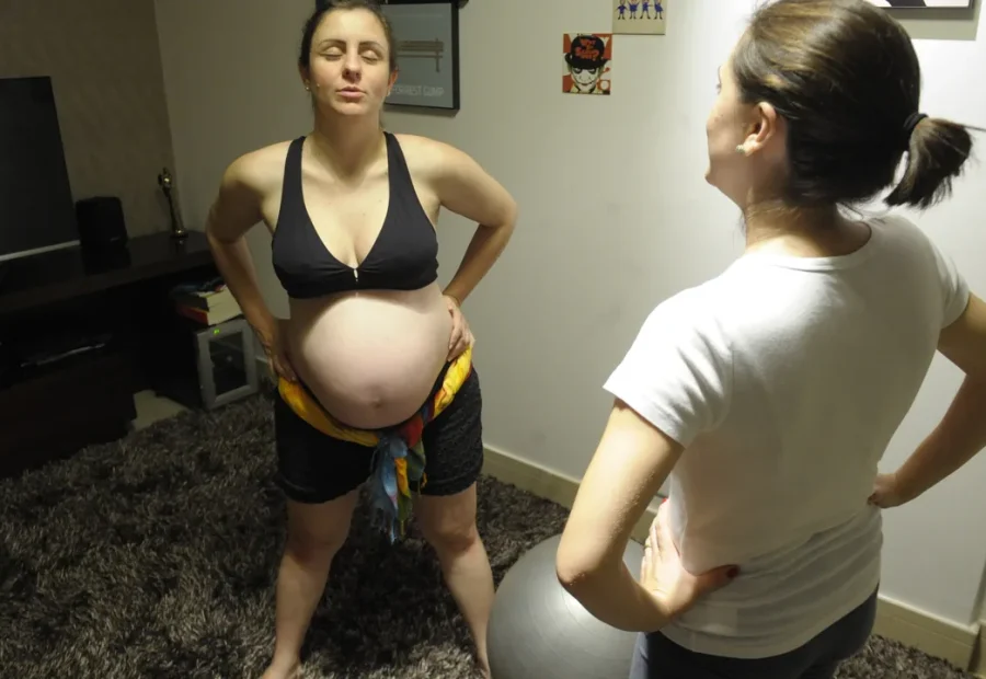 Gestante recebe orientação durante exercício com bola