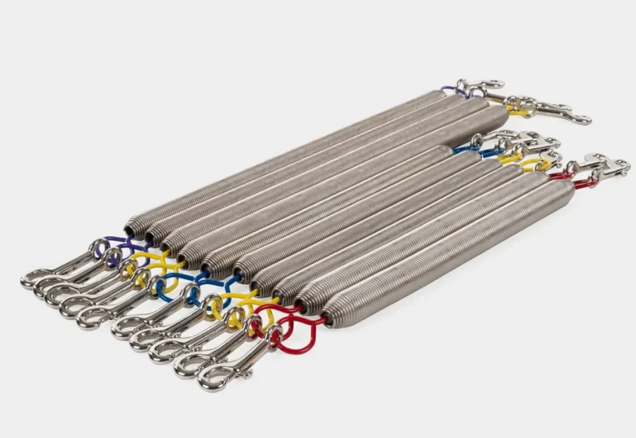 Conjunto de molas de Pilates com ganchos metálicos e codificação por cores